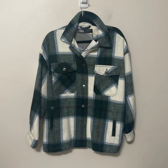 Nwot - Zara Wool Blend Plaid Shacket Size Large - Picture 2 of 5